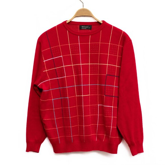St. Croix Other - Vintage St. Croix Sweater Men L Red Check Plaid Pullover USA Made Luxury Knit